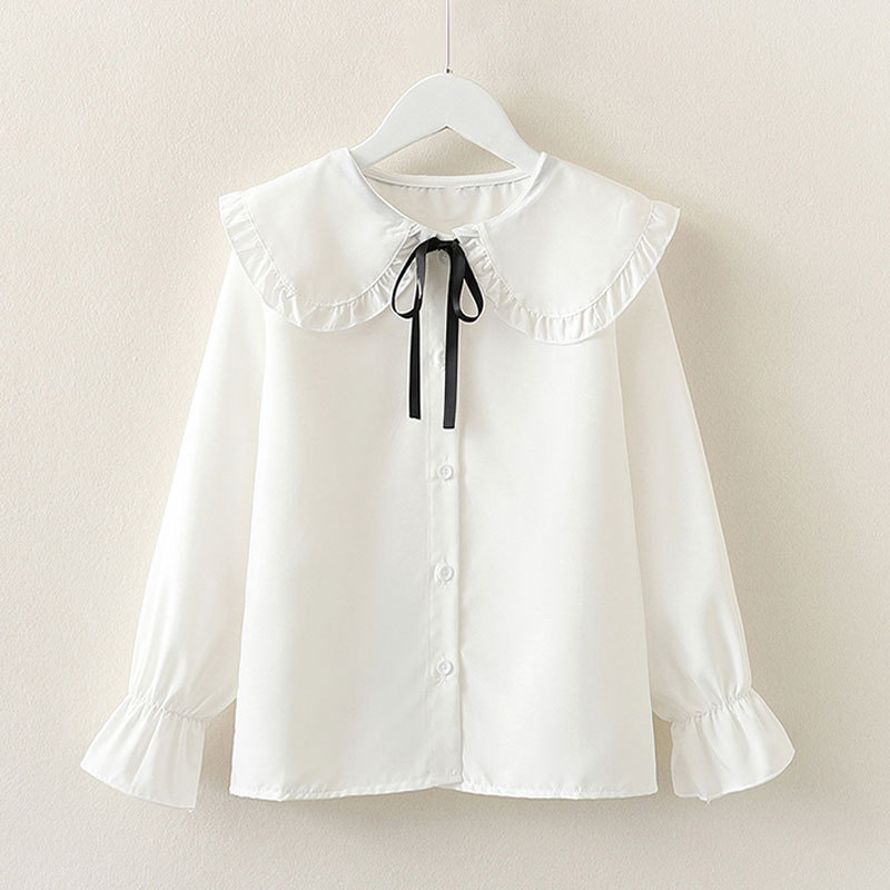 Picture of Girls' Spring and Autumn Shirt New Korean Style Foreign Style Long Sleeve White Shirt Children's Lace Doll Collar Base Top Trendy