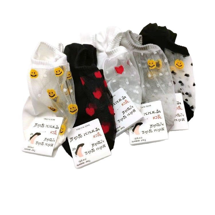 Picture of Summer Thin Mesh Mesh Silk Cotton Bottom Love Smiling Face Shallow Mouth Boat Socks Heel Silicone South Korea Socks