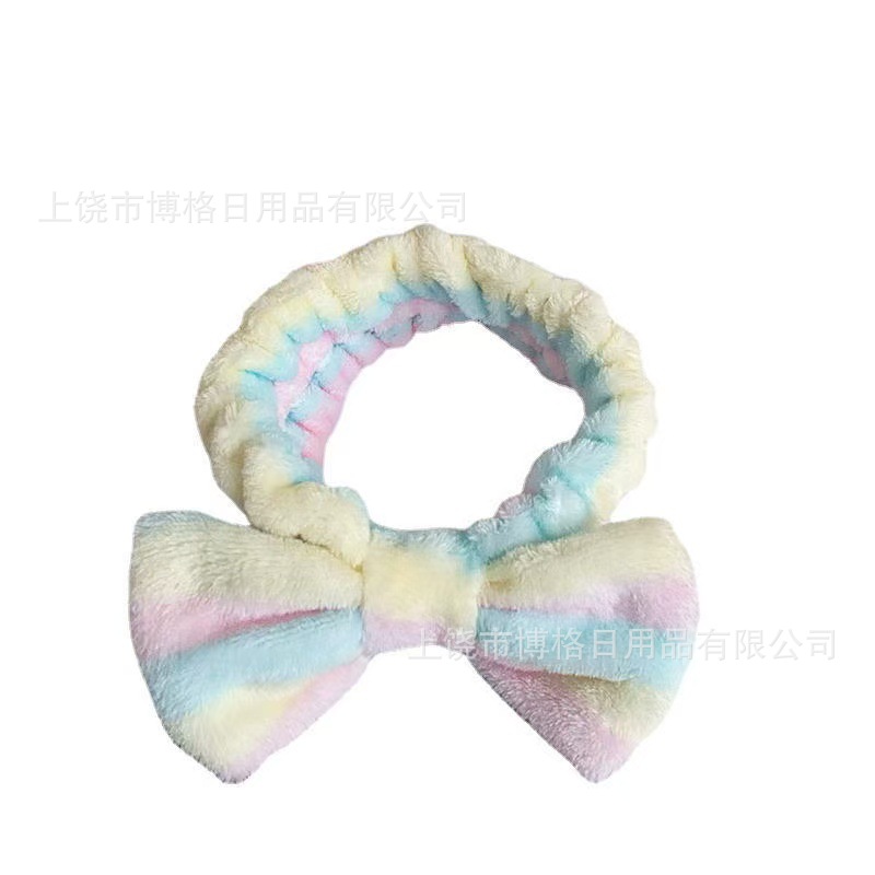Picture of Korean Style Cute Dot Striped Headband Bow Hair Band Plush Hair Accessories Face Wash Hair Band Makeup Mask