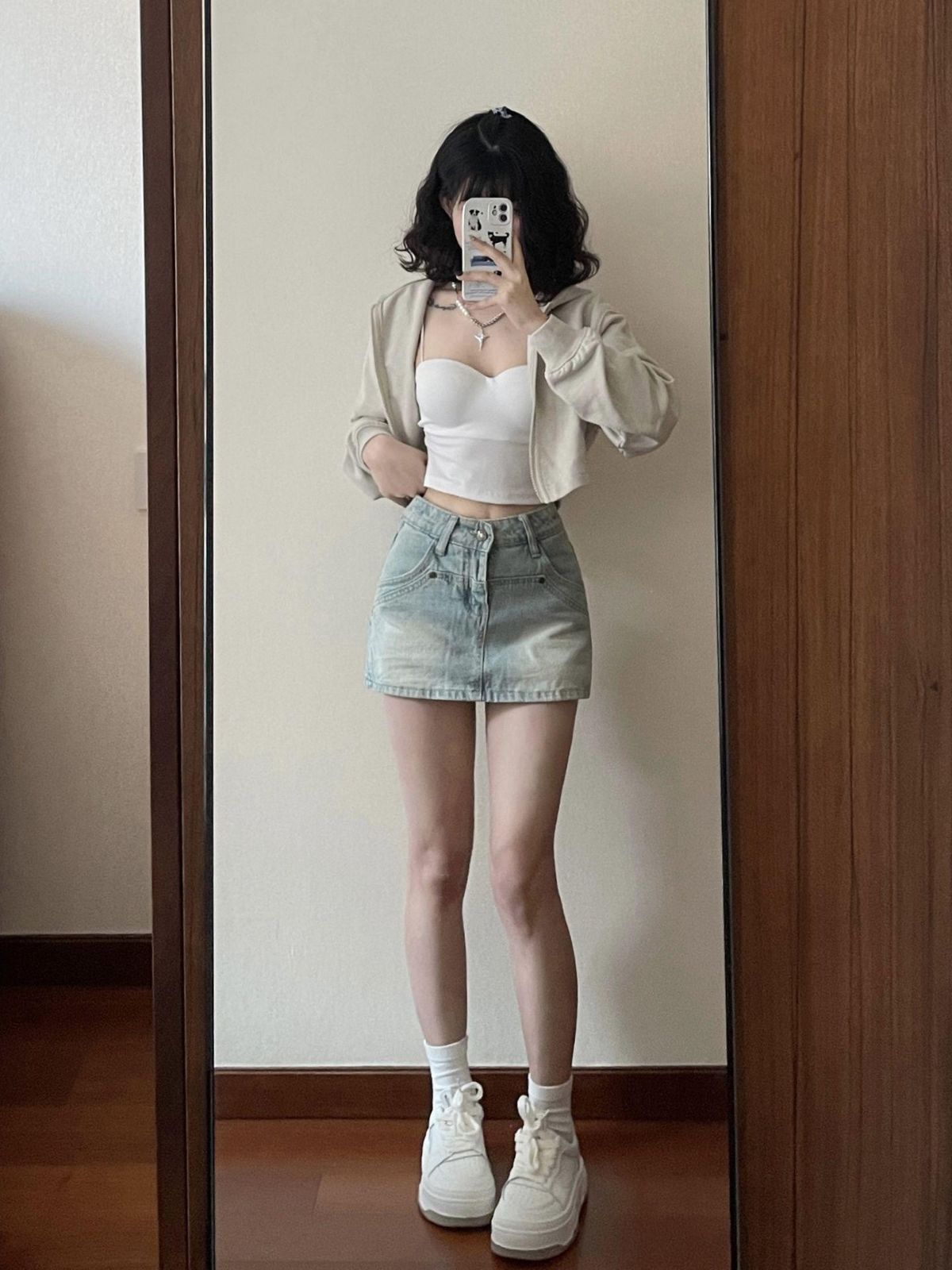Hong Kong Style Vintage Denim Skirt Women's Summer Washed A- line Skirt Short Skirt High Waist Slim-fit Hip Skirt ins Trendy