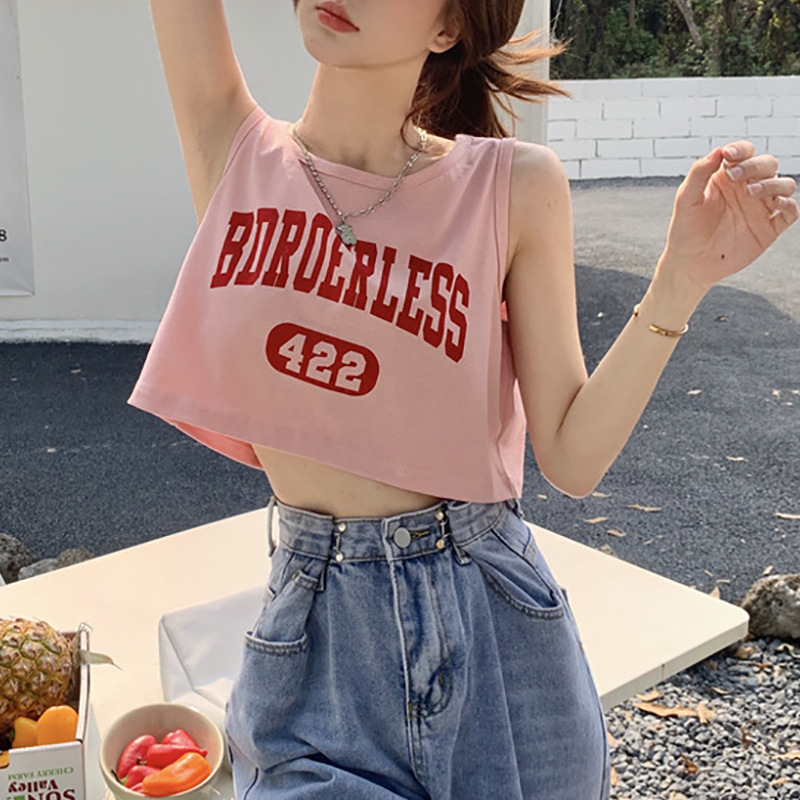 Picture of American Style Hot Girl White Sports Vest Women's Summer Outer Wear Design Sense Niche Loose Sleeveless T-shirt Top Ins