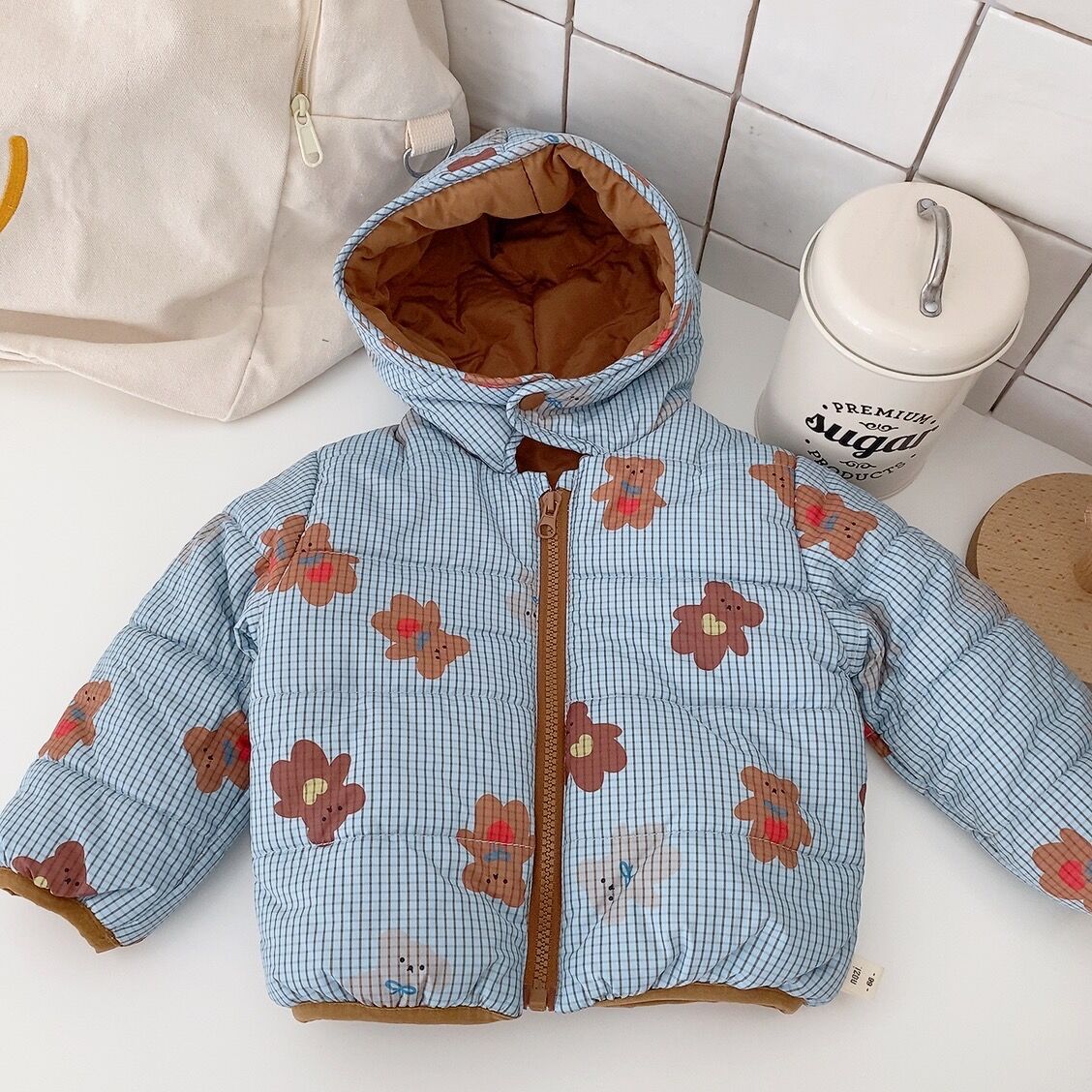 Picture of Children's winter outerwear cotton-padded clothes Korean style children's clothing baby hooded cotton-padded clothes baby winter clothes fleece-lined thickened cotton-padded clothes
