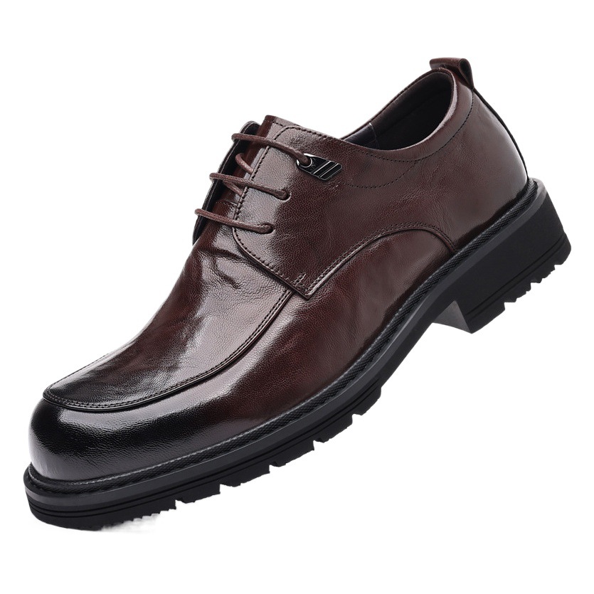 Spring and Summer Men's New Large-Toe Leather Shoes, Accessible Luxury Business Casual Genuine Leather Men's Shoes, Formal Shoes, Thick-Soled Men's British Style