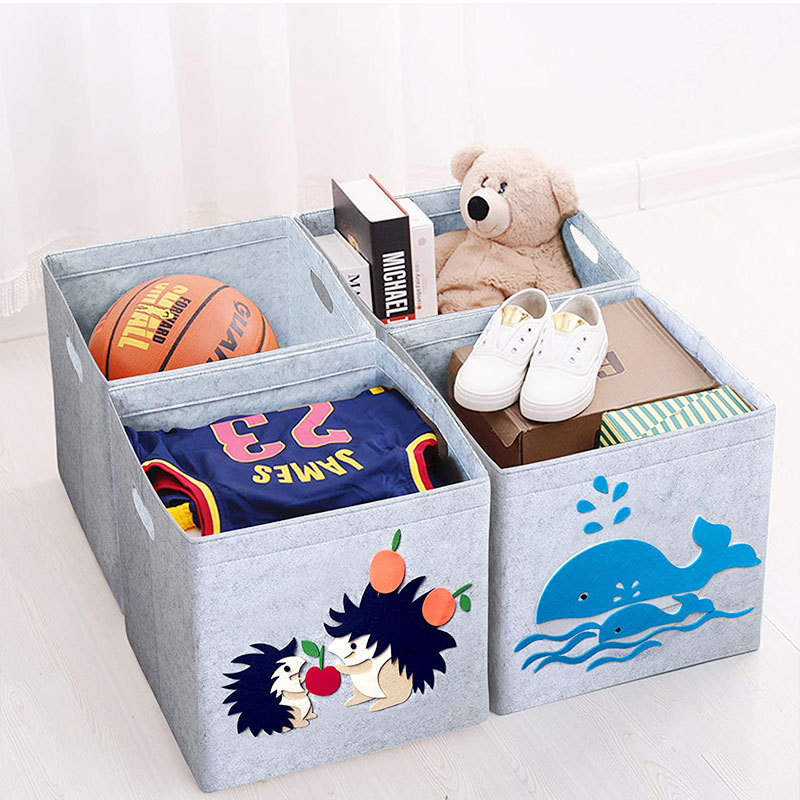 2025 New Cartoon Felt Storage Bucket Children's Toys Dirty Clothes Storage Large Capacity Non-woven Felt Storage Basket