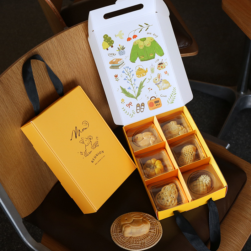 2024 Mid-Autumn Festival Moon Cake Packaging Box Gift Box Baking Flow Heart Egg Yolk Crisp Box Portable Gift Box Empty Box