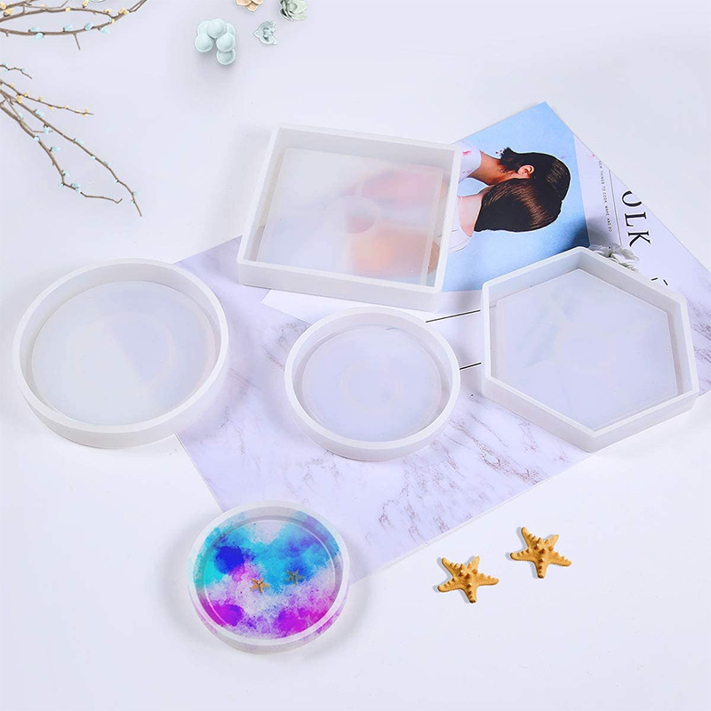 Picture of Glue Dripping Mold Round Hexagonal Square Coaster Handmade Crystal High Permeable Resin Silicone Mold Ornaments