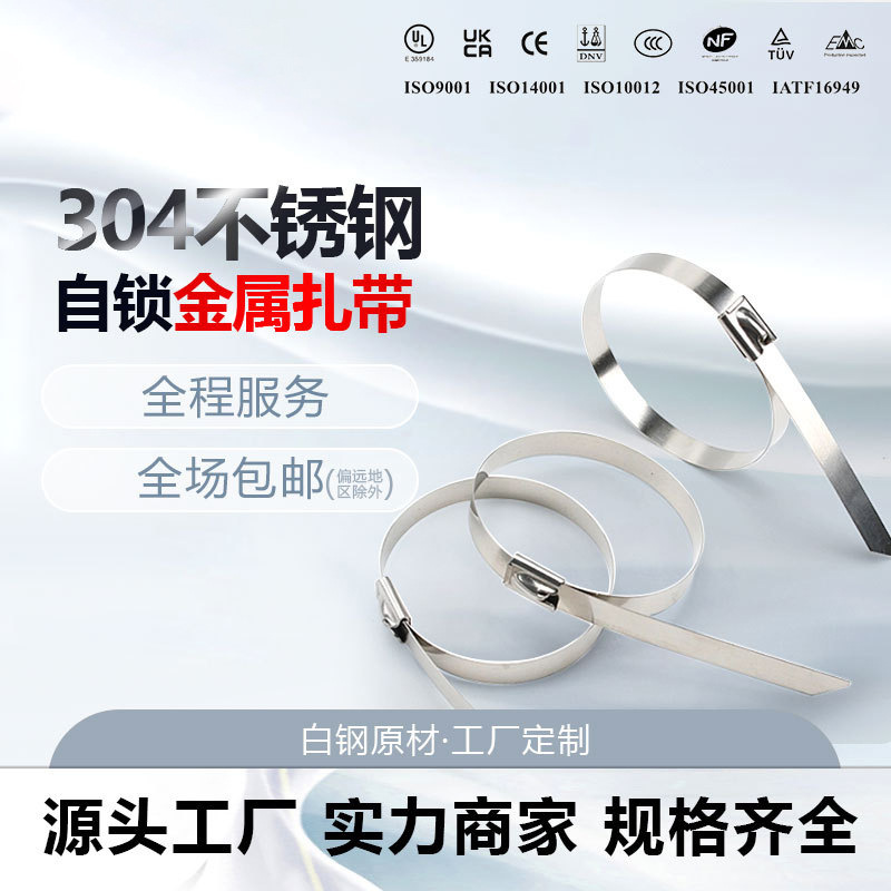 Chs Changhong 304 Stainless Steel Cable Tie 4.6*300 Self-Locking Metal Boat Outdoor High Temperature Resistant Cable Tie Steel Belt