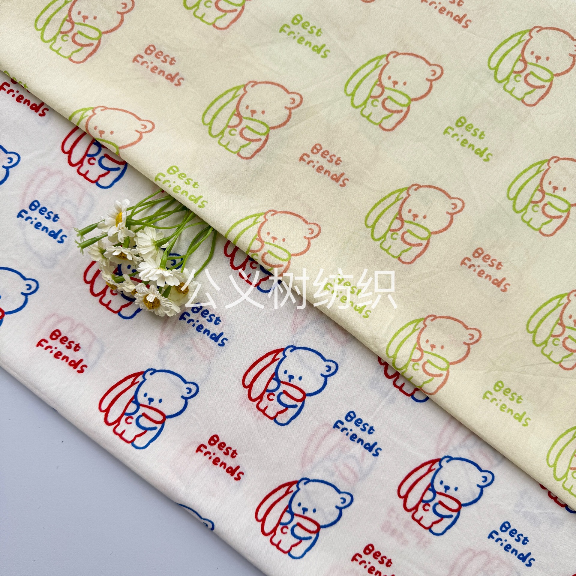 Picture of Rabbit hug bear 60 pieces of Tencespossible cotton digital direct spray cloth high-grade printed fabric dress women's clothing children's clothing fabric