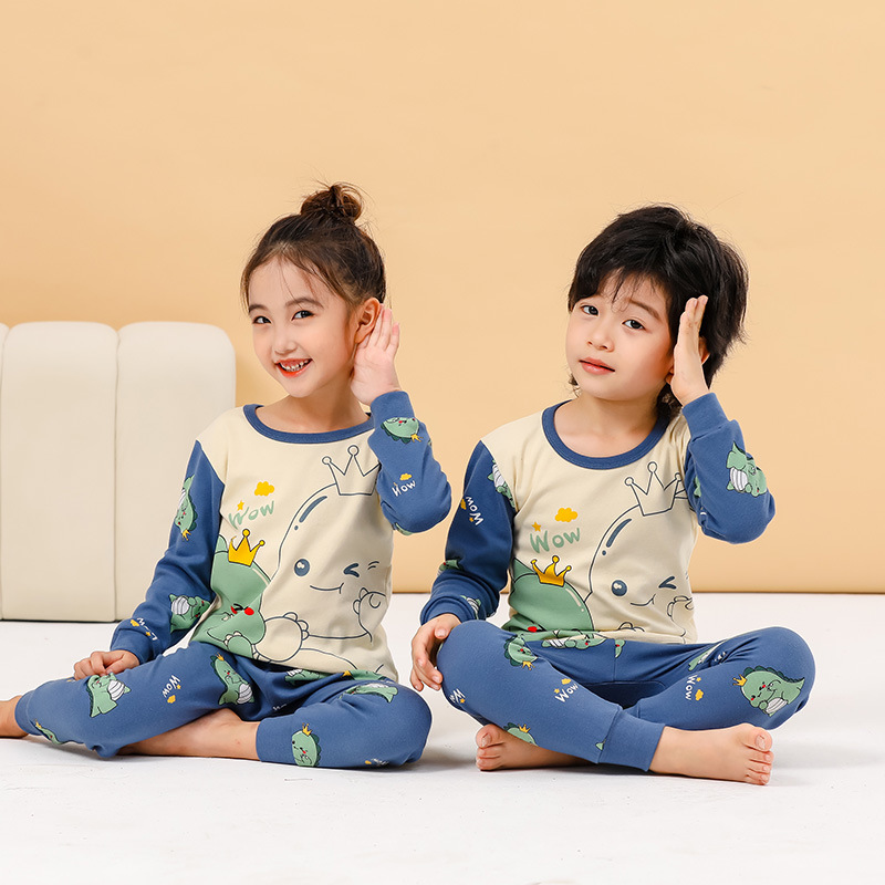 Picture of 2024 Autumn and Winter Children's Round Neck Pure Cotton Home Clothes Pajamas for Boys and Girls Cartoon Autumn Clothes and Autumn Pants Bottoming Underwear Set