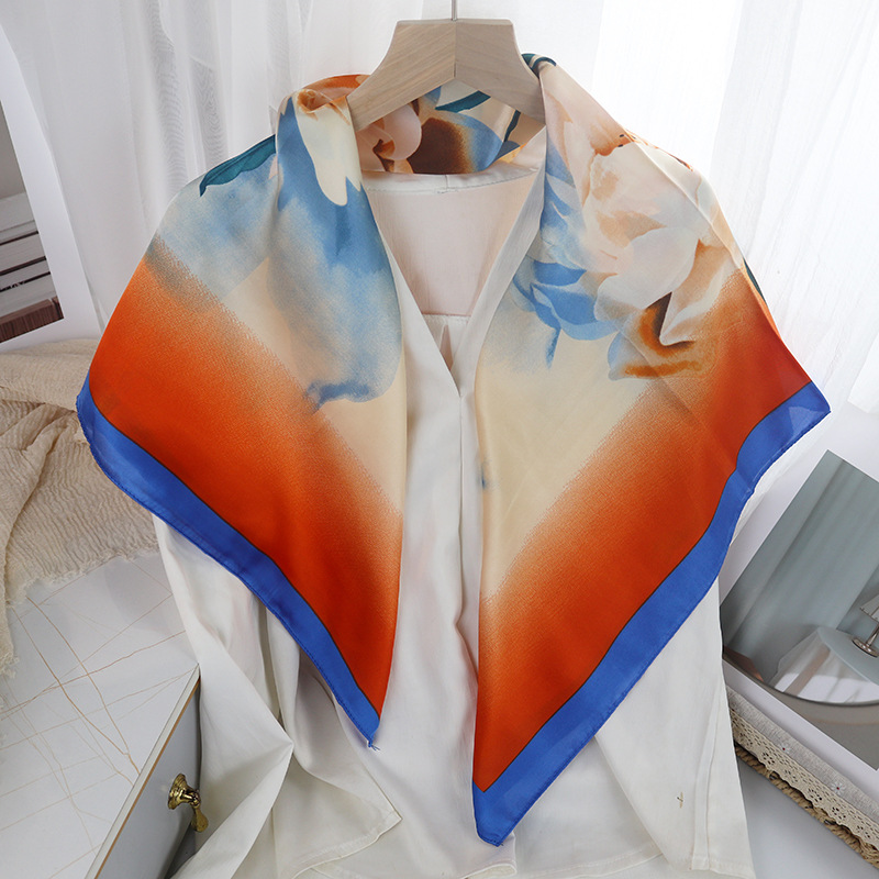 Picture of 90cm Cloud Brocade Square Scarf Hangzhou Silk Scarf Turban Shawl Scarf Women's Summer Outer Wear Spring Autumn Winter