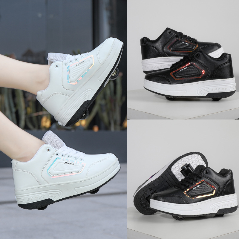 New Heelys Shoes, Wheel Shoes, Two-wheeled Kidsren's Roller Skates, General Manufacturer Black and White Pulley Shoes for Adults and Teenagers