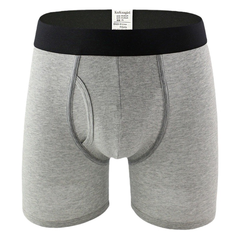 European and American Open Men's Underwear Pure Cotton Extended Sports Boxer Briefs Amazon Pass Solid Color Shorts Plus Fat