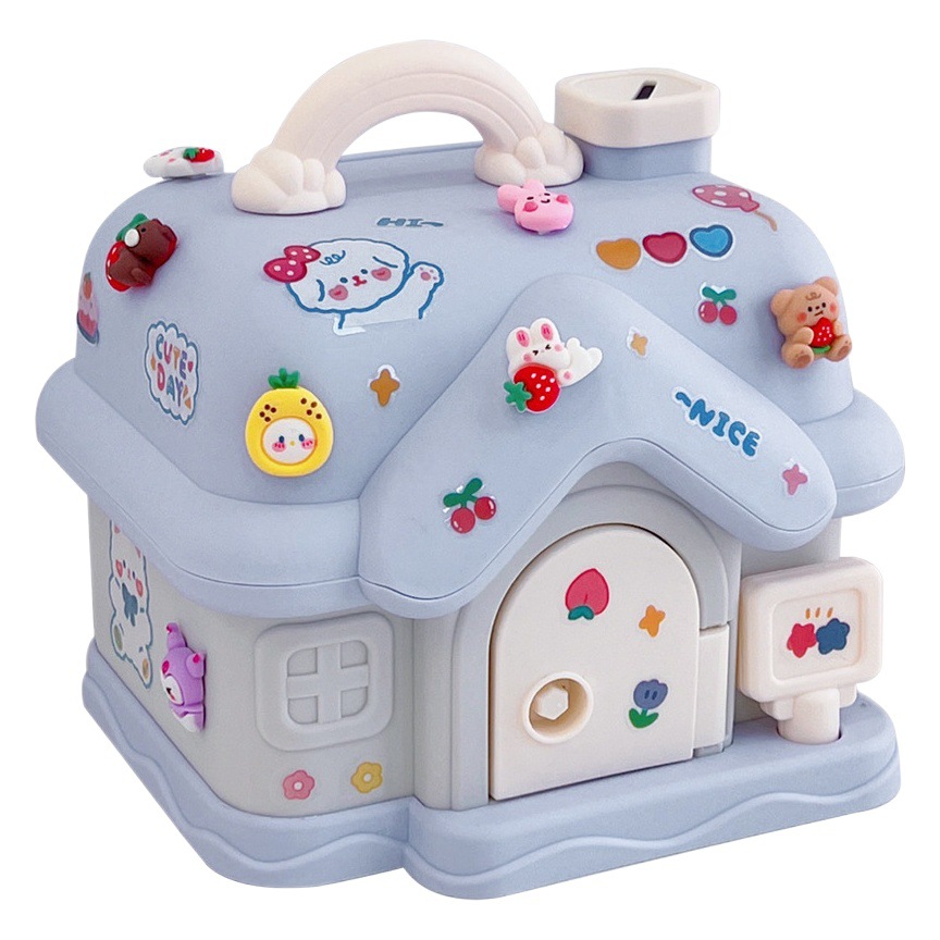 Creative small house piggy bank children girls can only enter the piggy bank online red students fall-resistant lock cashbox