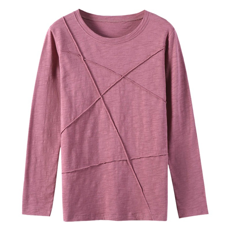 2025 Spring and Autumn New Pure Cotton Long Sleeve T-Shirt Women's Loose Large Size Bamboo Cotton Easiest for Match T-Shirt Top