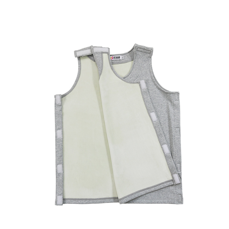 Picture of Easy to Put on and Take Off Fleece-Lined Warm Vest Adhesive Front and Back Can Be Opened for Convenient Bedridden Patient Care Sleeveless Bottoming Pajamas