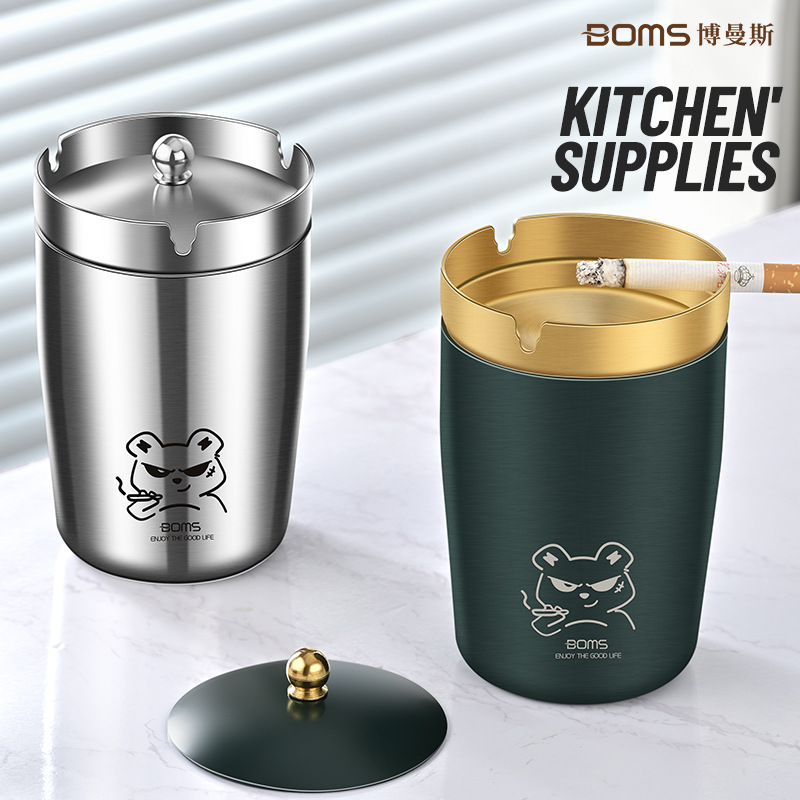 Wholesale stainless steel ashtray round windproof ktv bar living room with lid ashtray office hotel gift