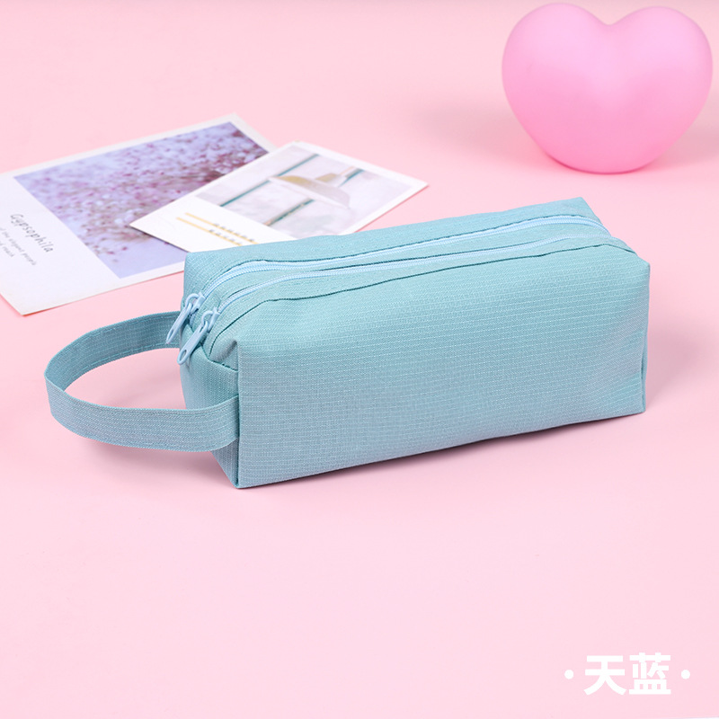 Picture of Portable Stationery Bag Double-layer Oxford Cloth Double-pull Pencil Bag Simple Large Capacity Primary and Secondary School Students Portable Zipper Pencil Bag