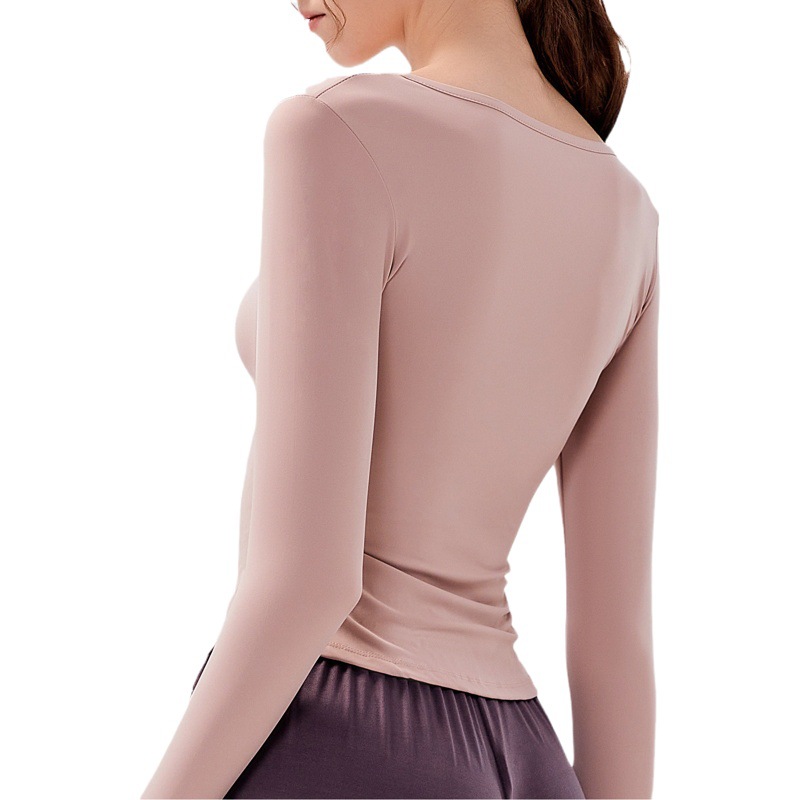 New Spring and Autumn v-neck sports top yoga clothes long-sleeved T-shirt running professional quick-drying nude feeling slim fitness clothes for women