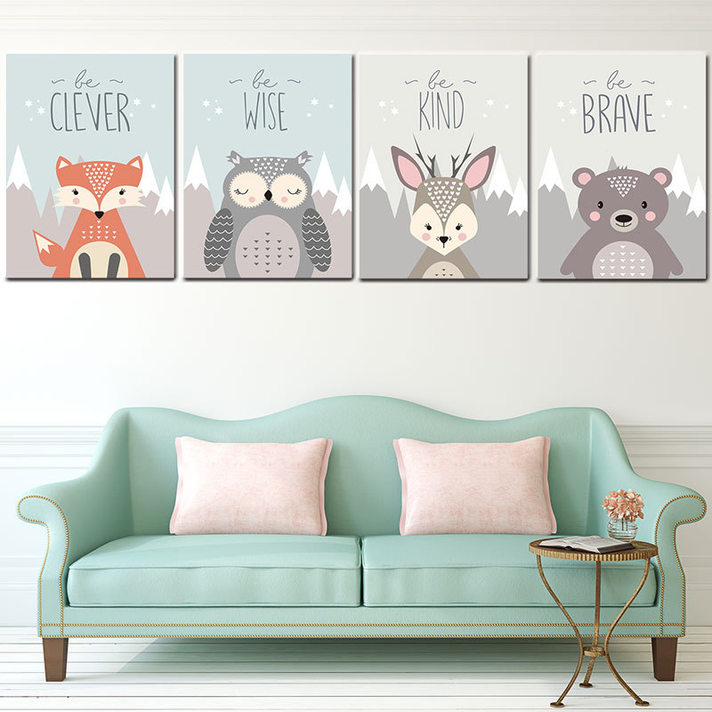 Foreign Trade New Hot Sale Nordic Modern Cartoon Hand-painted Small Animals Living Room Children's Room Frameless Painting Decorative Painting Core