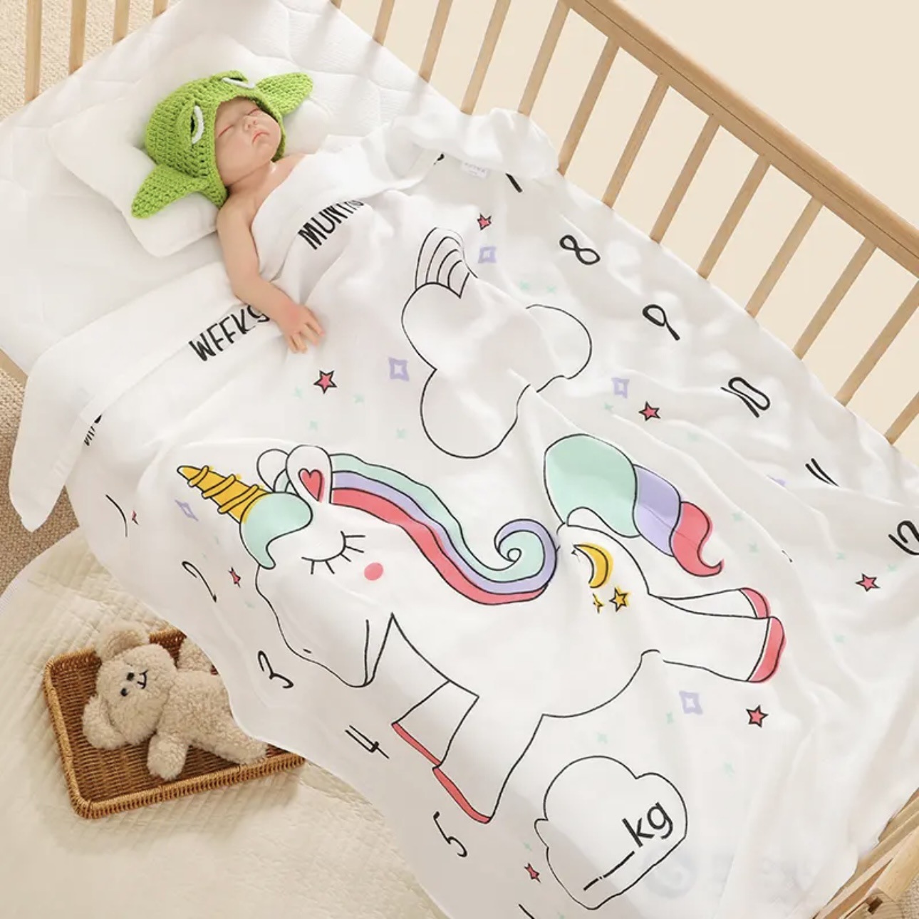 Picture of Double-Layer Bamboo Fiber Infant Blanket, Summer Ice Silk Blanket, Bath Towel, Newborn Air-Conditioning Quilt, Cute