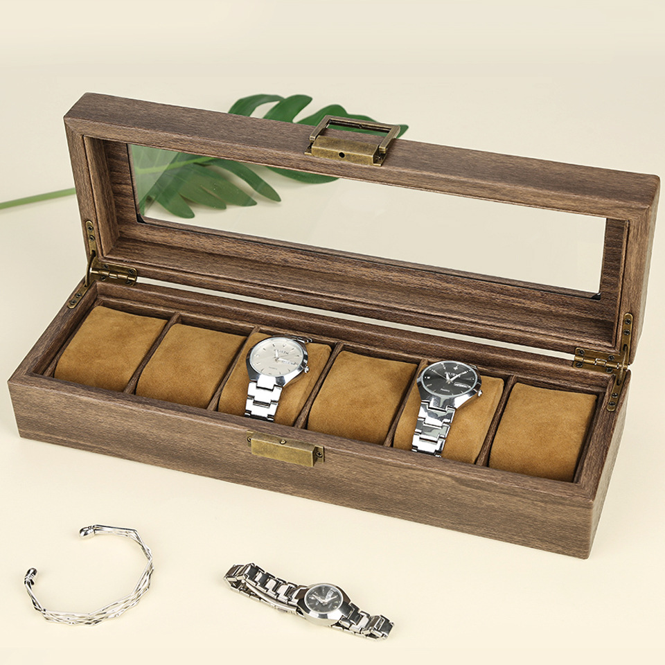 New 6-digit wood grain vintage watch storage display box 6 watch box watch box