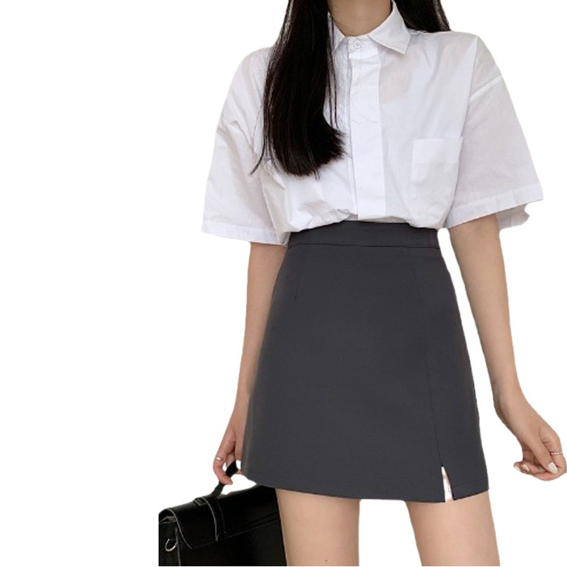 Anti-exposure suit skirt summer college high waist 2320 girls niche sheath skirt A- Line skirt split