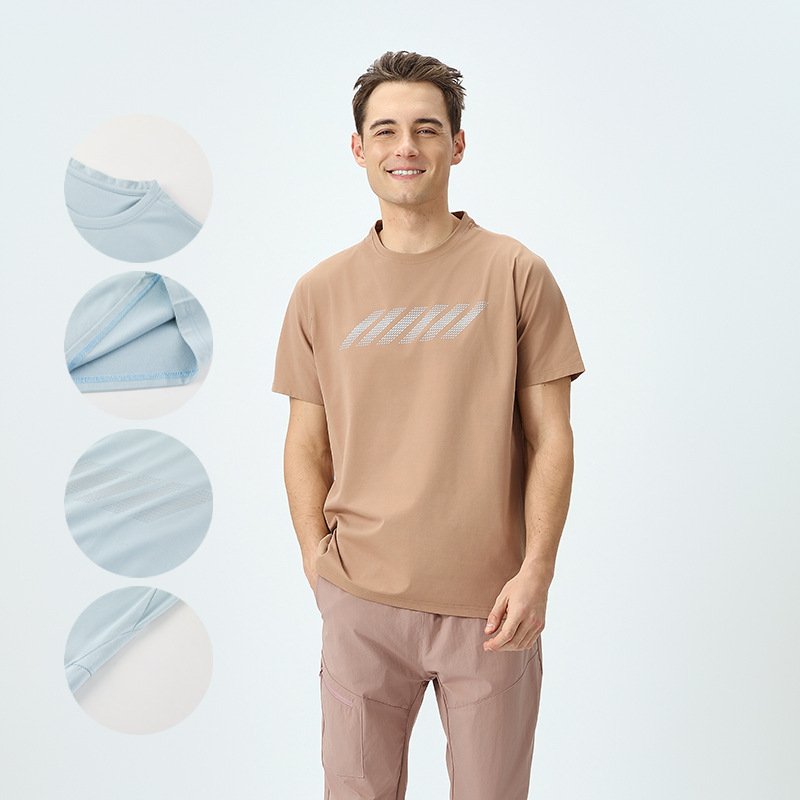 Summer Sports T-shirt Men's Thin Breathable High Elastic Ice Silk Cold Fitness Running Round Neck Quick-drying Printed Short Sleeve