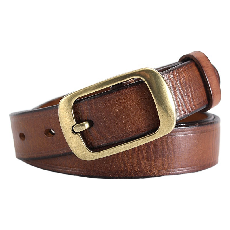 Genuine Leather Personalized Men's Belt Single Layer Cowhide Belt Retro British Top Layer Jeans Belt Alloy Belt Buckle