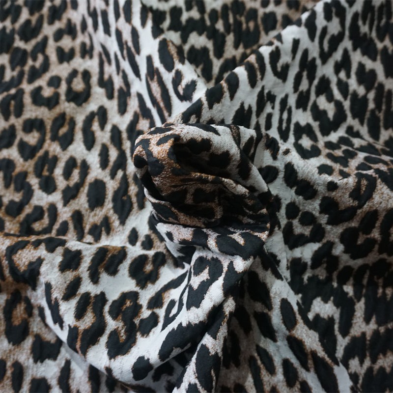 New Leopard Mosaic Black and White Brown Fashion Animal Print Jacquard Fabric Women's dress Dress Bag Clothing