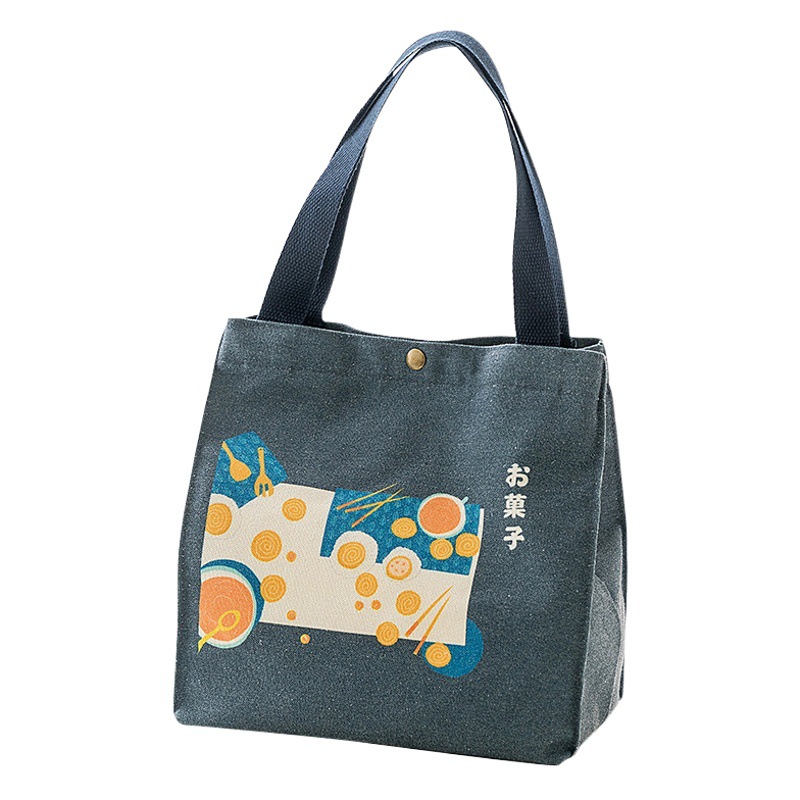 New Japanese style and wind Bento convenient portable canvas bag bezel hand-painted illustration thickened insulation lunch bag