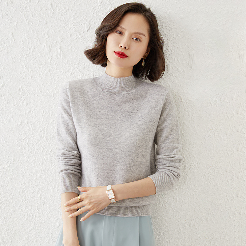 Picture of 2024 Autumn and Winter New Half-turtleneck Knitted Sweater Women's Loose All-match Solid Color Pullover Inner Warm Base Shirt
