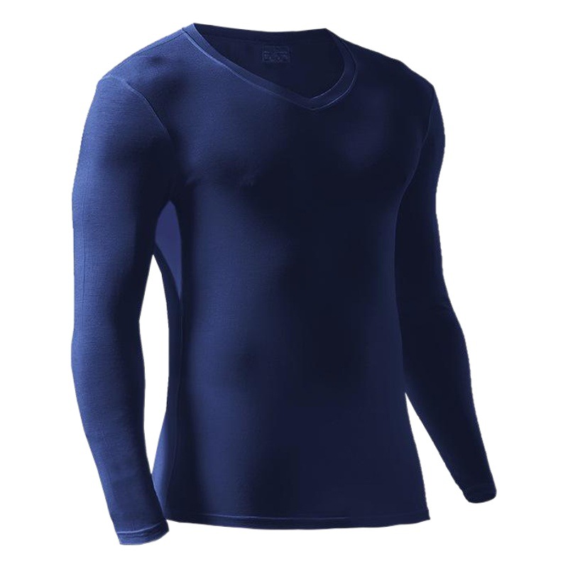 Autumn and Winter Men's Warm Clothes Single Piece Autumn Clothes Ice Silk Mesh Sweat-wicking Warm Top V-Neck Long Sleeve Base Shirt