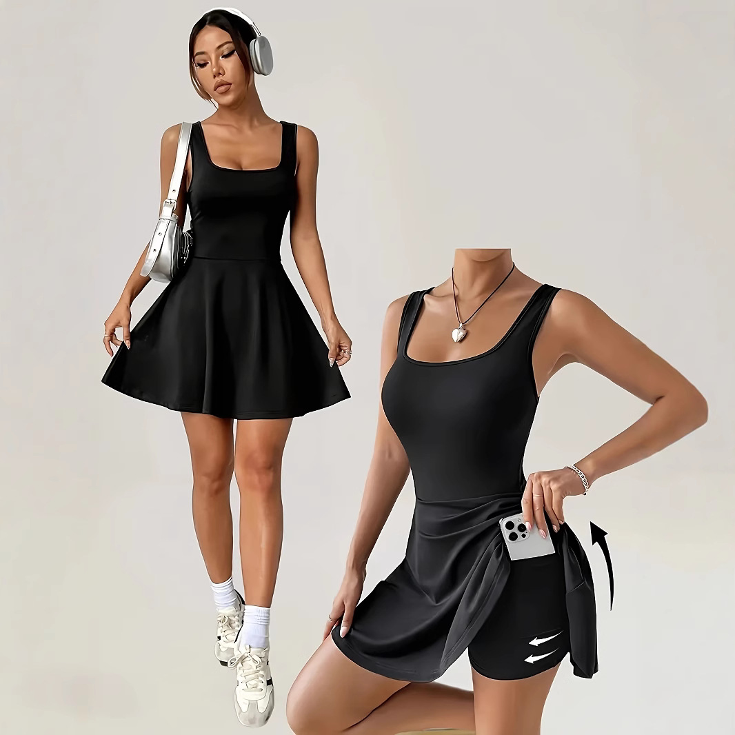 European and American Cross-Border Wholesale Solid Color Casual Sports Camisole Women's Pocket Sleeveless Dress Pants Tennis Yoga Skirt Pants