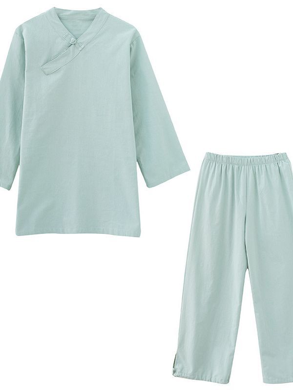 Picture of New Chinese Style Retro Buckle Slant Placket Loose Casual Cotton and Linen Zen Tea Suit Justices Yoga Taiji Suit for Women