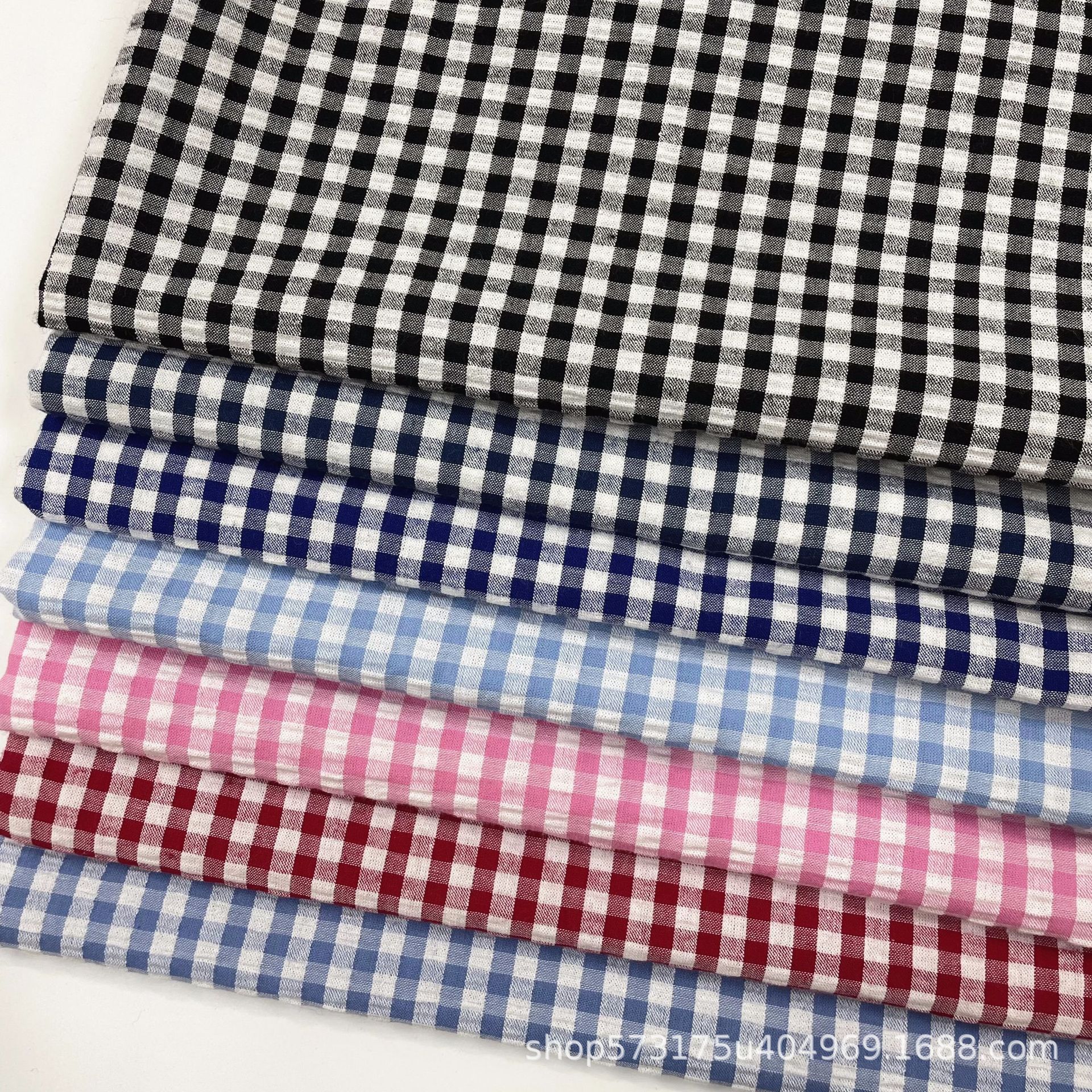 Cotton Bubble Plaid Spring and Summer Shirt Fabric Skirt Children's Clothing Fabric Combed Pure Cotton Yarn-dyed Plaid