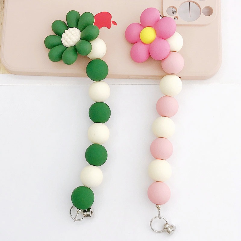 Picture of Trendy New Rubber Paint Flower Bracelet Mobile Phone Accessories Beaded Mobile Phone Chain Pendant Anti-fall Pendant for Women