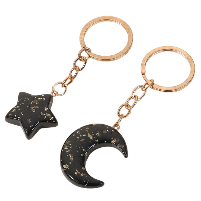 European and American popular star moon couple keychain gold pink black acrylic five-pointed star moon pendant Valentine's Day