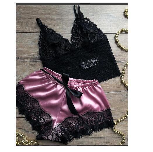 European and American Simulated Silk Suspender Princess Pajamas, Sexy and Extremely Tempting Two-Piece Set of Intimates, Nightgown, Home Wear 8008