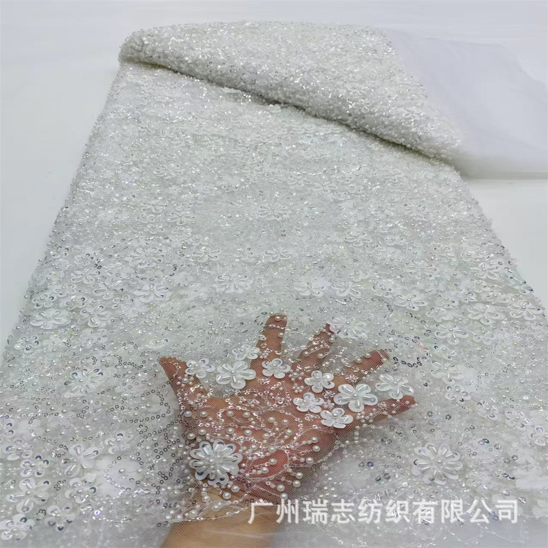 Picture of Laser Flower Sequin Embroidered Cloth Wedding Dress Evening Dress Stage Costume Fabric Sequin Lace Fabric Ready Stock