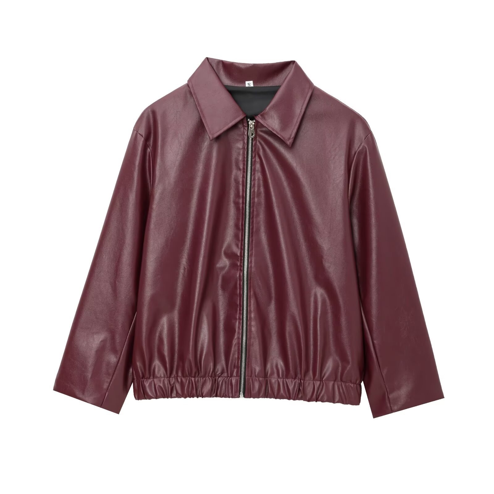 Dark Red Polo Jacket Leather Jacket Women's Autumn and Winter 2024 European and American Style New PU Jacket Top
