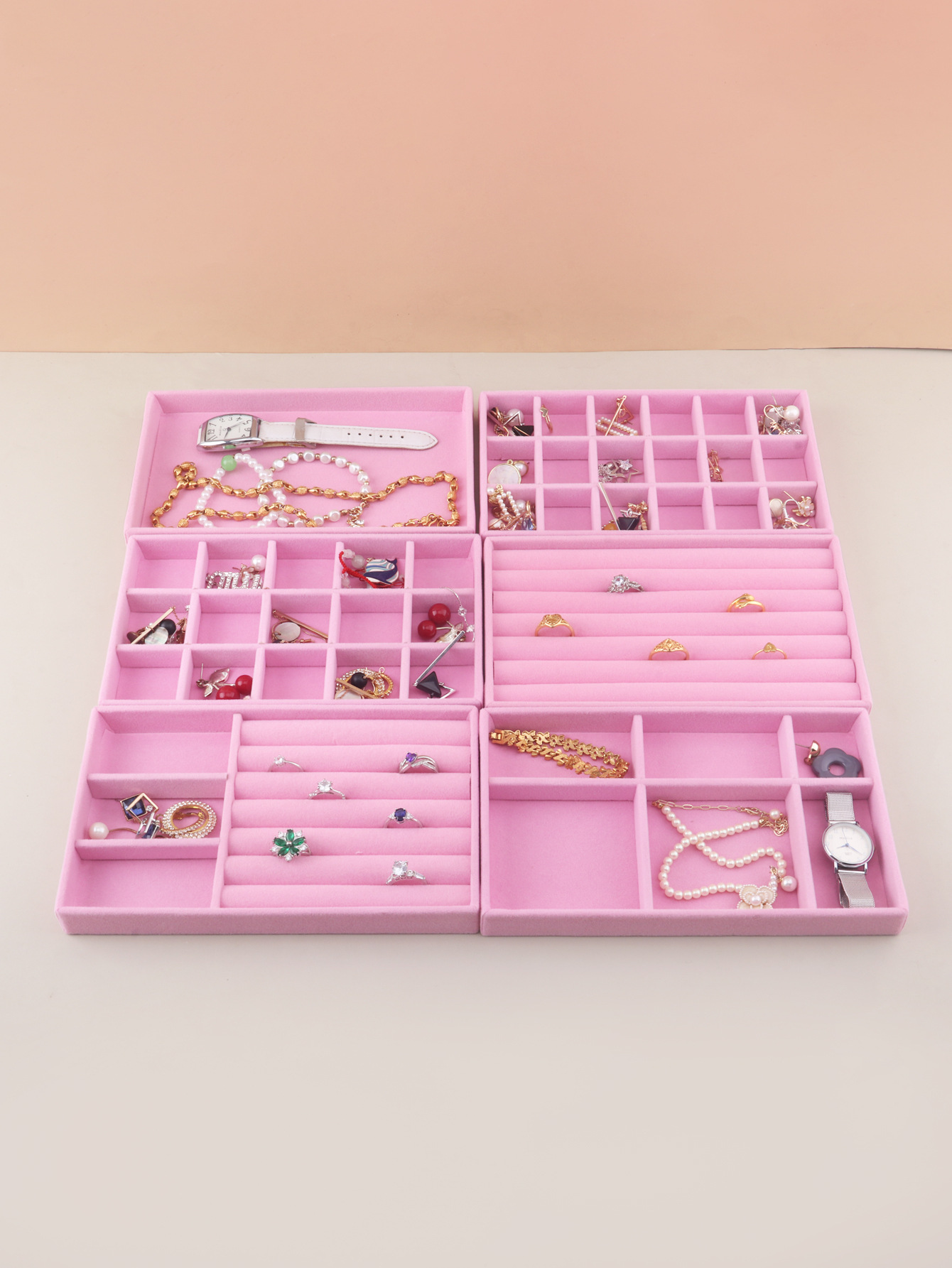 Picture of Cross-border in stock Flannel Jewelry Plate small size Beige Drawer Storage Jewelry Plate Home Display Storage Box