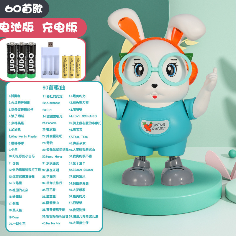 Picture of Tiktok same electric dancing little cute rabbit children singing robot rabbit baby Light Music toys wholesale