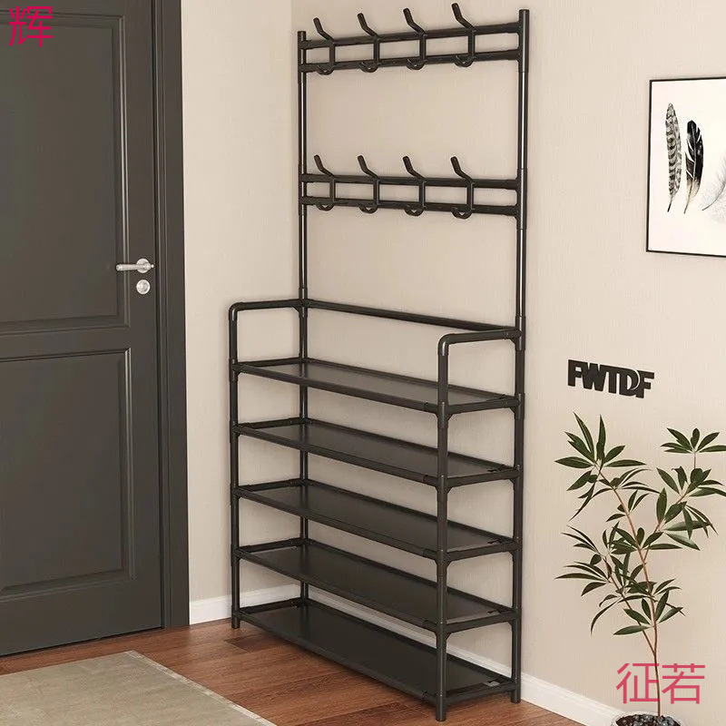 Integrated coat and shoe rack multi-storey household door floor hanging hanger coat rack shoe cabinet door simple rental house