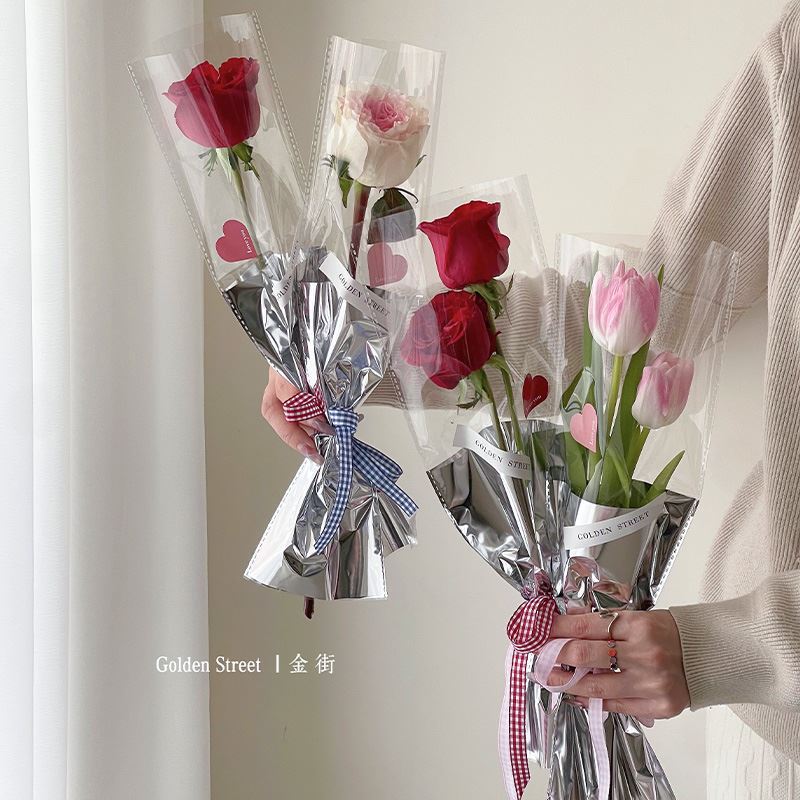 Mirror Galaxy Bouquet Packaging Bag Flower Bag Rose Single Stem Bag Flower Bag Floral Straight Bag Wholesale