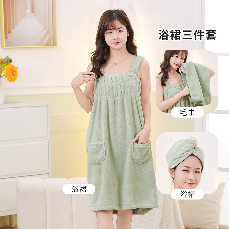 Picture of Coral Velvet Bath Skirt for Women, Absorbent, Soft, Wearable Bath Towel, Bath Sling, Enlarged Vest, Adult Student Home Thickeneding