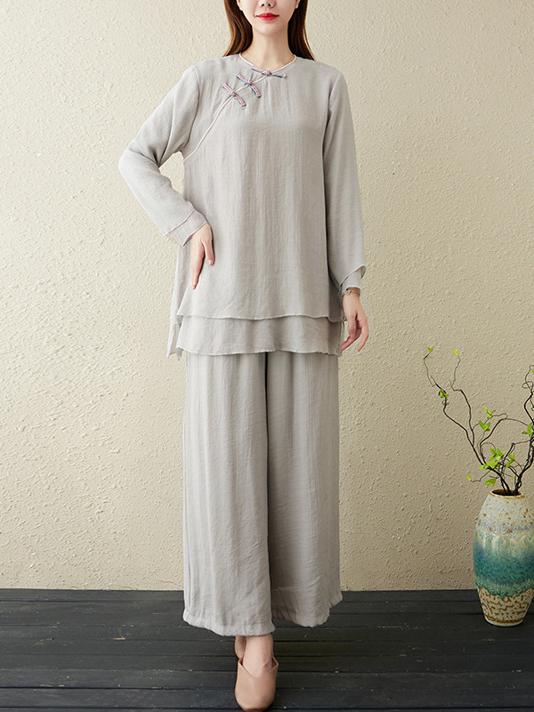 Picture of 2024 Buddha suit Women's Chinese Style Yoga Two-piece suit Chinese Style Retro Candid Lay Buddhist Zen Suit Zen Tea Suit