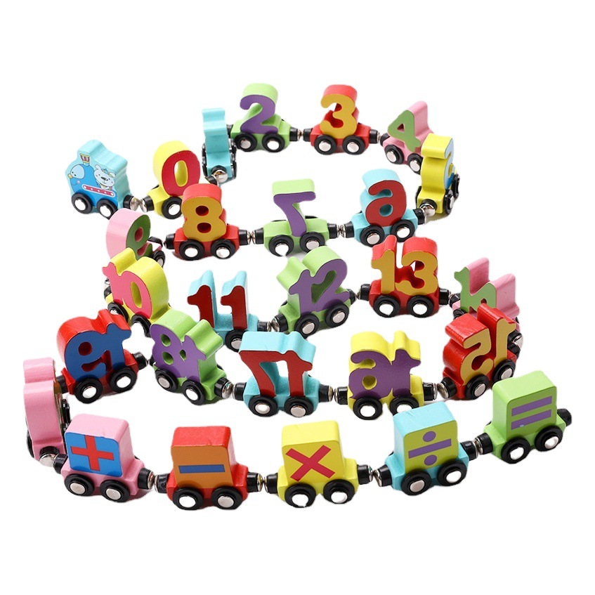 Picture of Children's educational toys building blocks magnetic digital small train letters wooden magnetic assembled 1-3 years old toy car