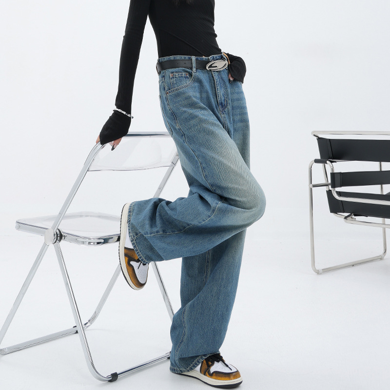 Kenh Blue Retro Straight-Leg Loose Jeans 2025 New Autumn Pants That Make You Look Taller and Slimmer, Floor-Length Pants