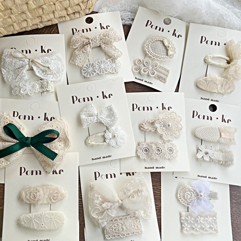 New Cute Lace Fabric Bow Pearl Hairpin Children's Fashion All-match Hairpin Hair Accessories Flower Decoration