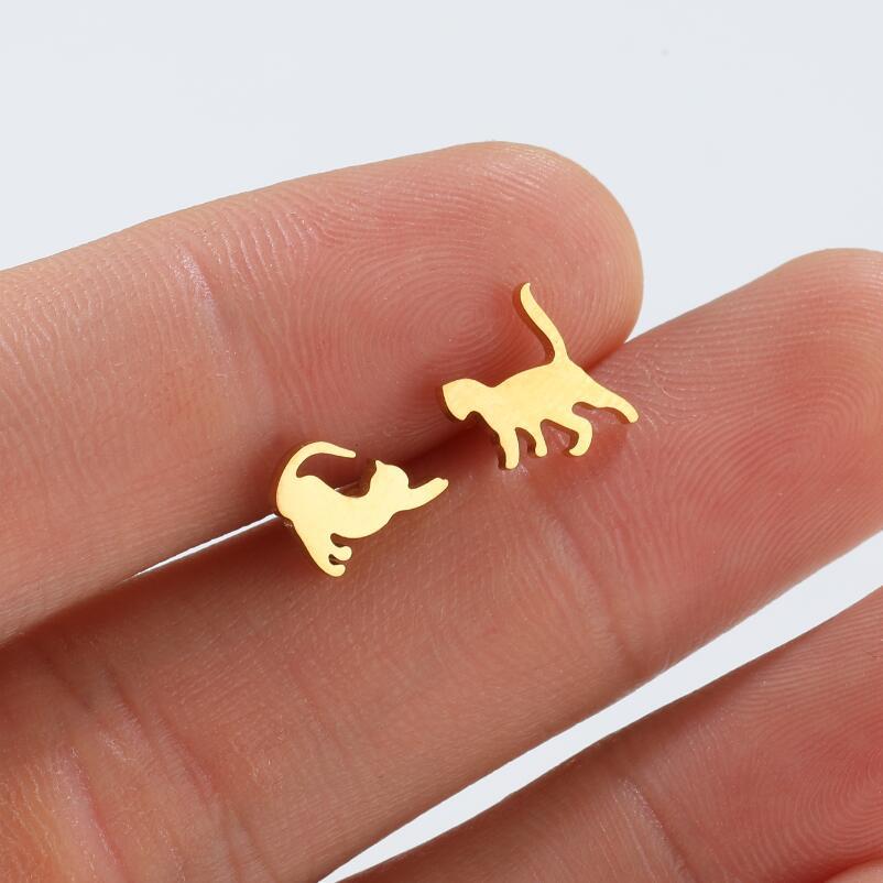 Cute Kitten Stainless Steel Animal Earrings Ins Niche Design Earrings New Earrings Wholesale
